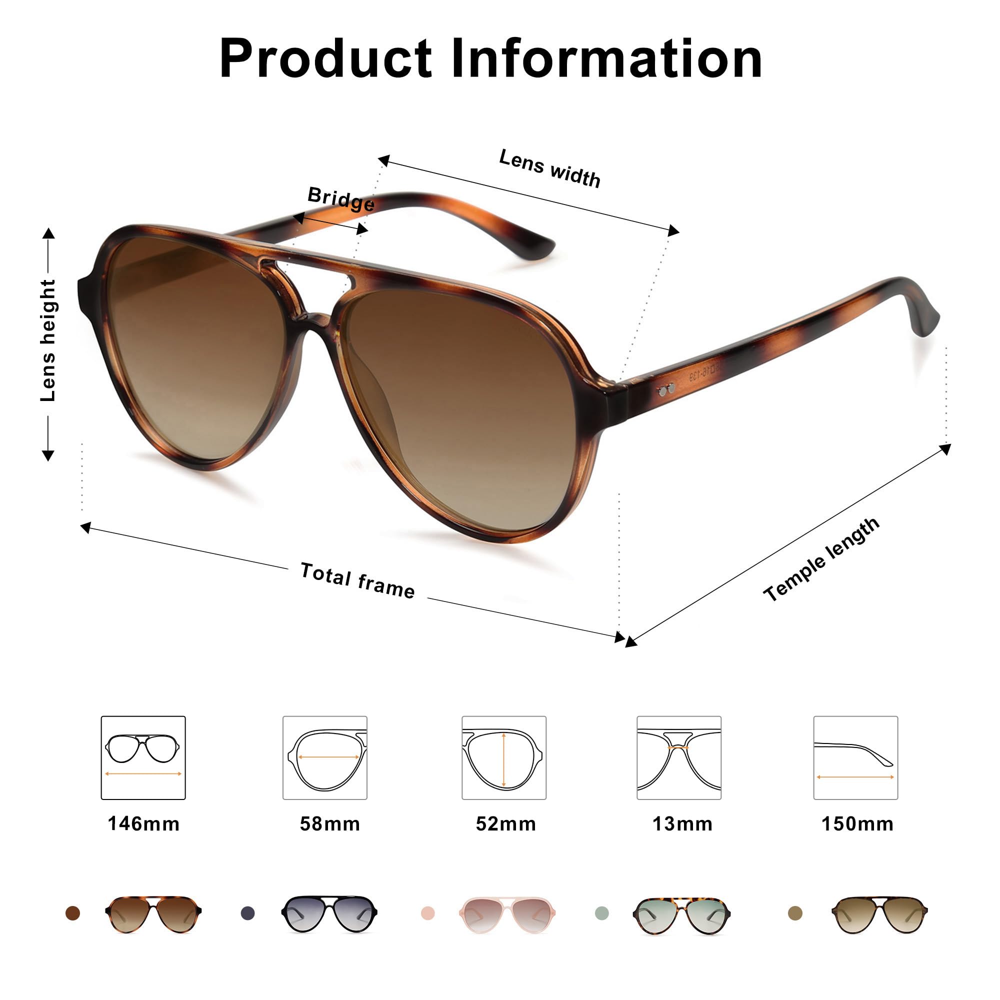 Classic Polarized Aviator Sunglasses for Women Men