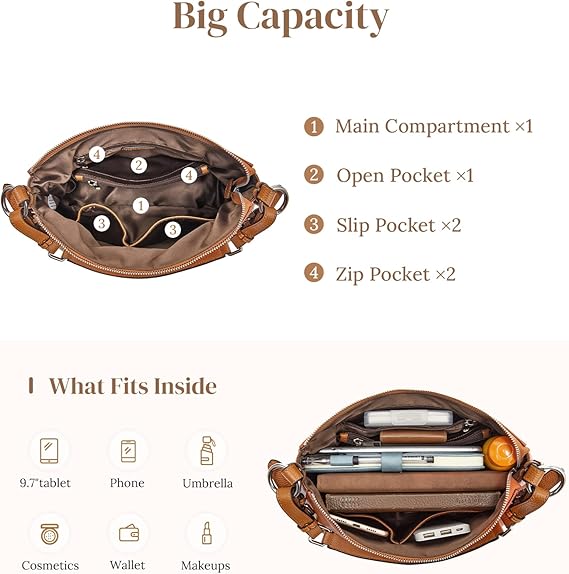 Womens Hobo Genuine Leather Shoulder Bag Top-handle Handbag Ladies Purses