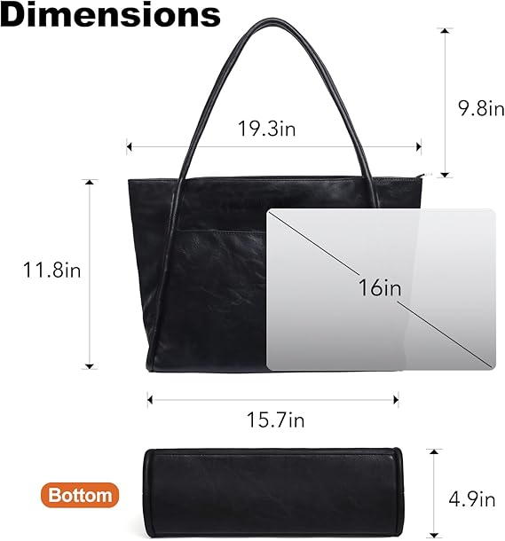 Large Tote Bag for Women Work with Zipper 16L Vegan Leather Ladies Travel Purses and Handbags
