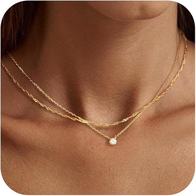 Diamond Necklaces for Women, Dainty 14k Gold/Sterling Silver Choker Necklace Simple Gold Plated CZ Jewelry Necklaces for Women Trendy Gifts
