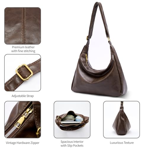 Hobo Bags for Women, Ultra Soft Foldable Vegan Leather Shoulder Handbag, Stylish Slouchy Tote Purses