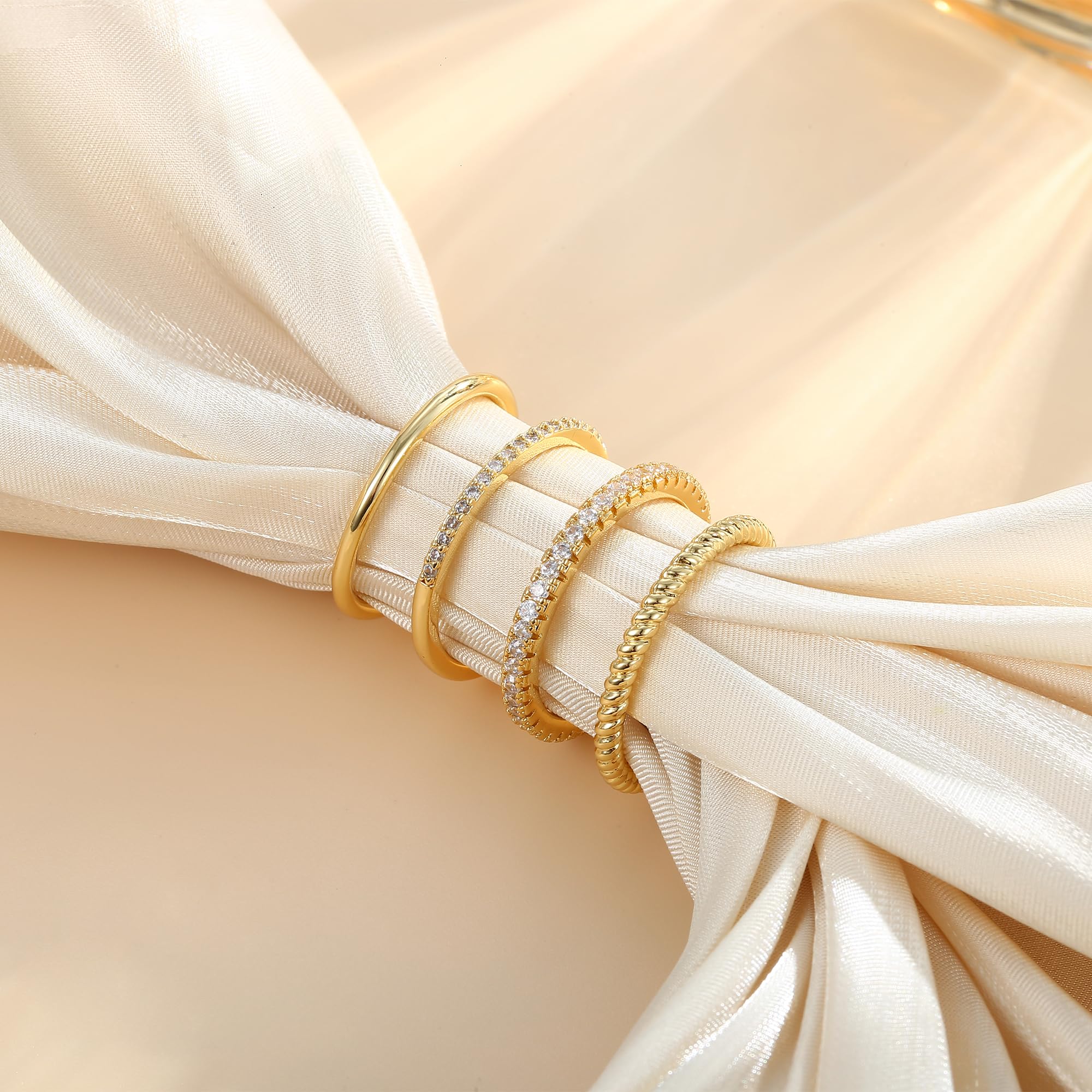 Stackable Gold Rings for Women 14K Gold Plated Stackable Thin Ring Minimalist Non Tarnish Cubic Zirconia Band Rings Dainty Trendy Statement Stacking Ring Set Size 5-10