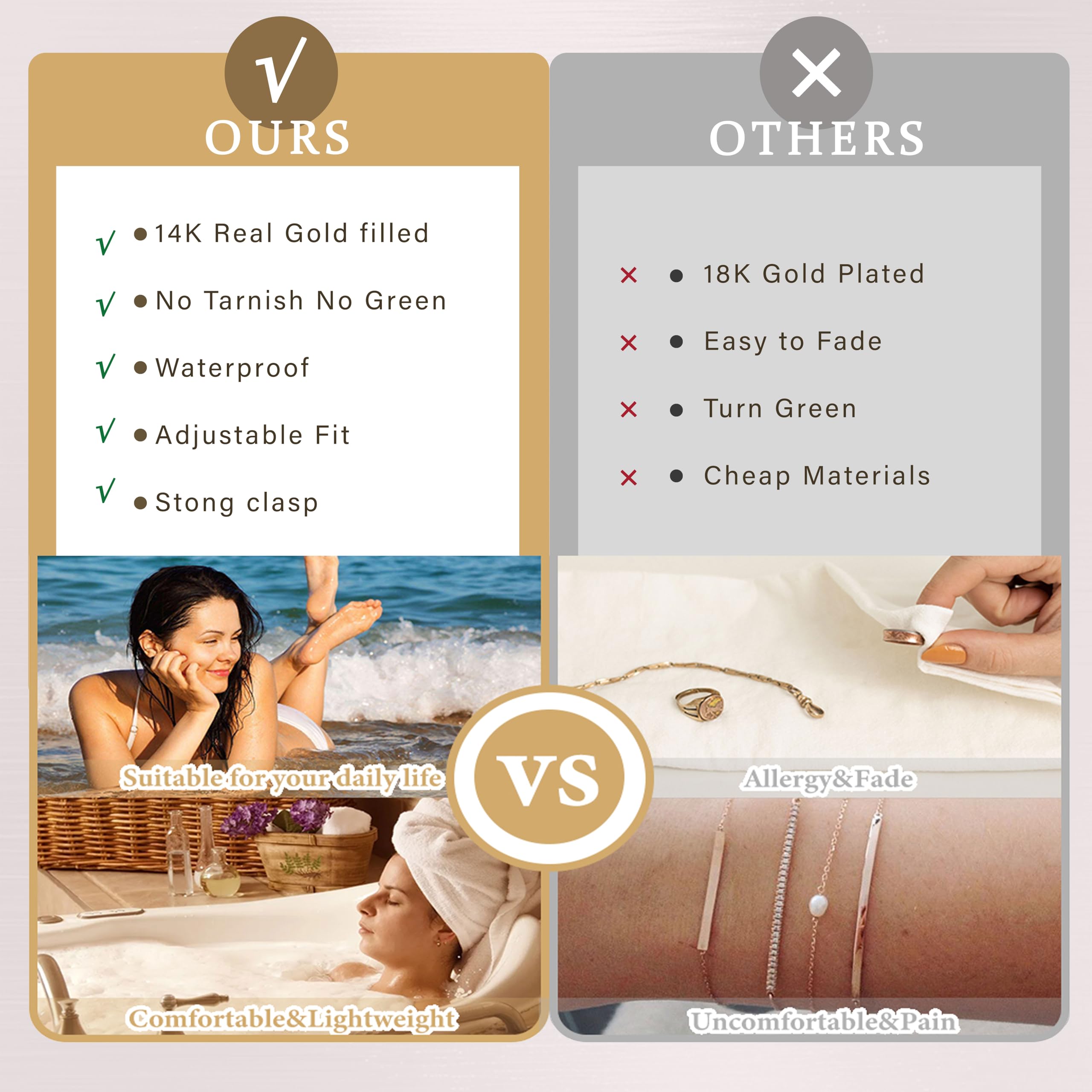 Gold Bracelets for Women Non Tarnish Dainty 14K Real Gold Plated Bangle Cuff Bracelets Stack for Women,Waterproof Stackable Bracelet Gold Jewelry Trendy Gifts Adjustable